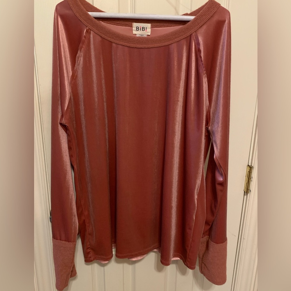 BIBI Women's Stylish Velvet Look Long Sleeve Top XL